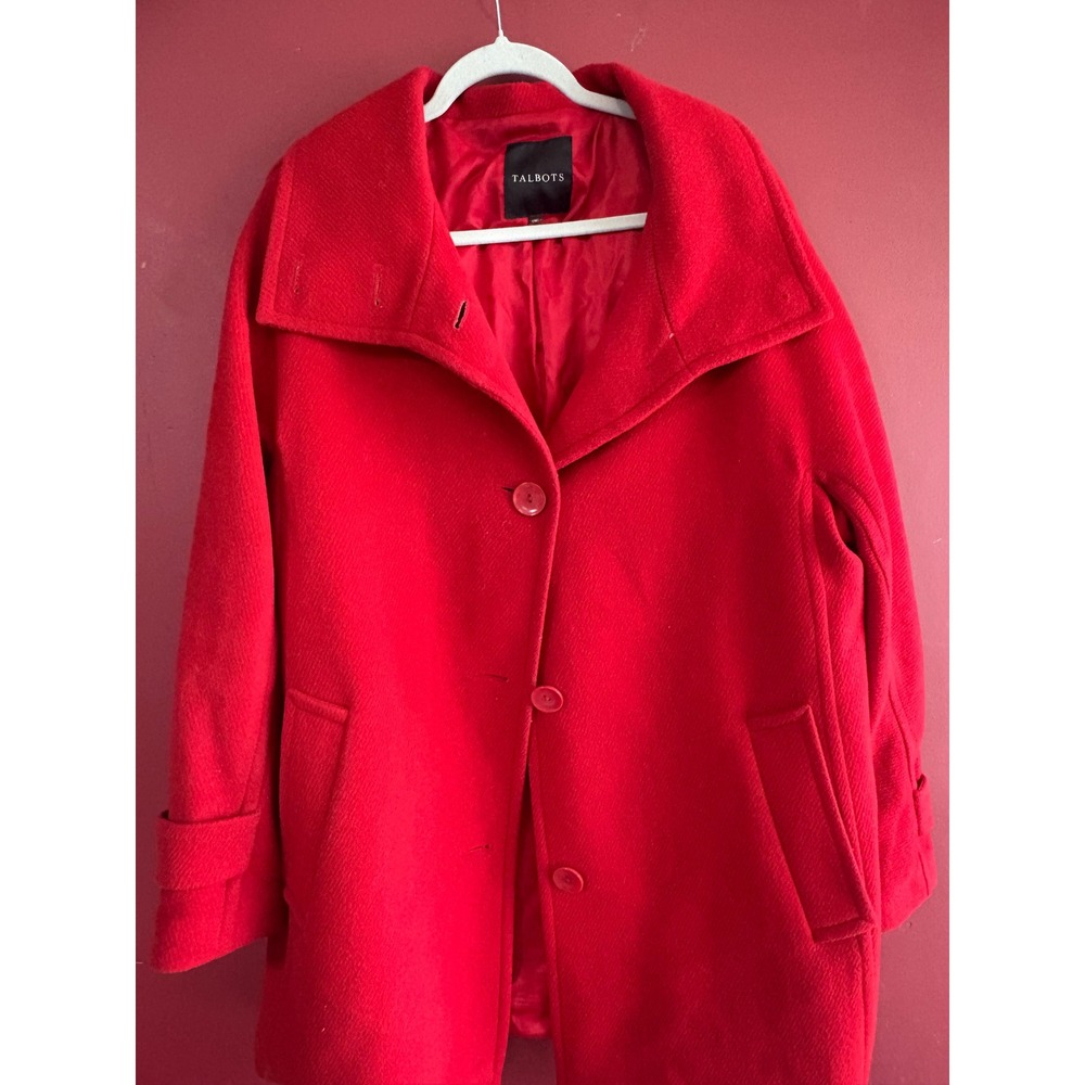 Talbots Red Wool Blend Funnel Neck Pea Coat Jacket Womens